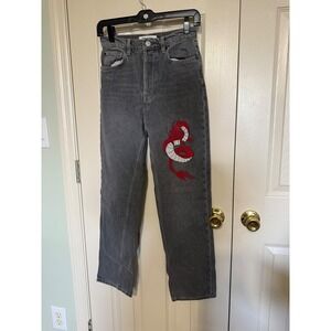 Reformation Yosemite High Rise Straight Leg Jeans Red Dragon Black 26